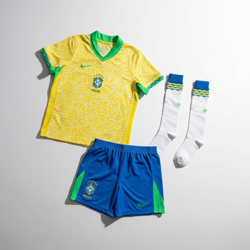 2025 Brazil Home Kids Kit - Soccer Jersey Central