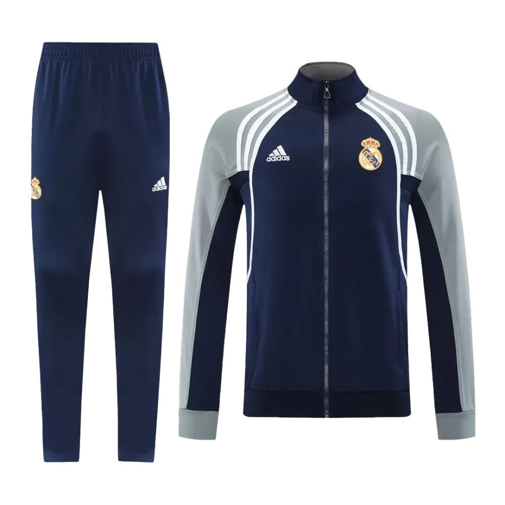 Real Madrid 2025/26 Jacket Tracksuit - Navy & Grey - Soccer Jersey Central