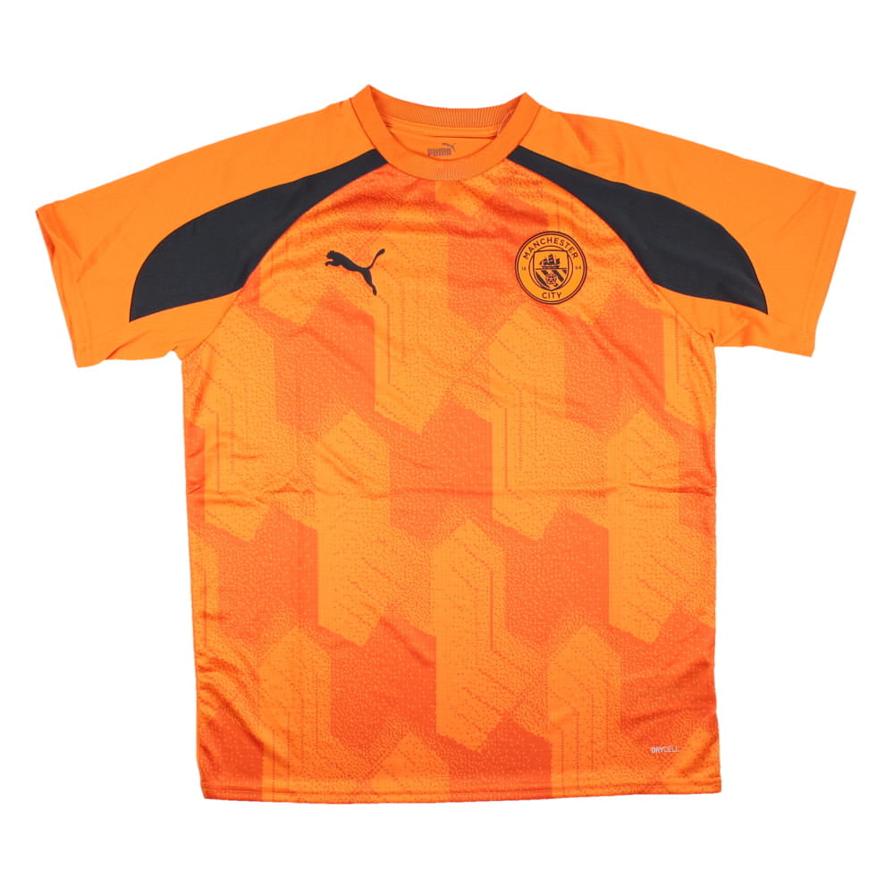 2023-2024 Man City Pre-Match Jersey (Orange) - Kids (HAALAND 9)